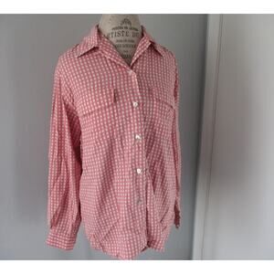 Vintage Jacqueline Ferrar Pink Gingham Print Silk Button Down Blouse Size Medium